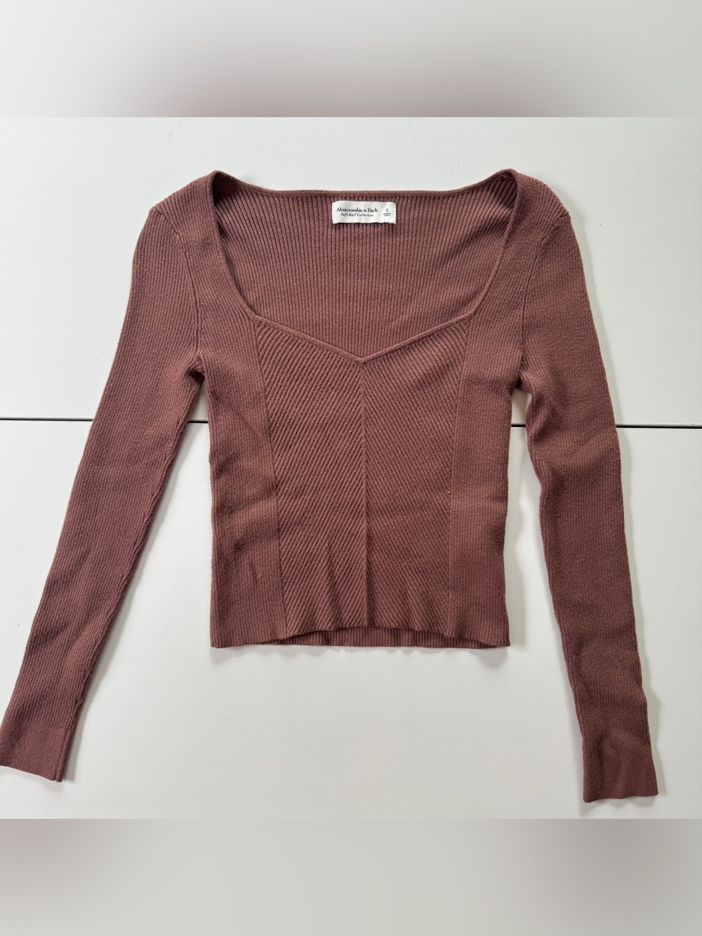 Abercrombie & Fitch Dusty Rose Ribbed Scoop Neck Long-Sleeve Top